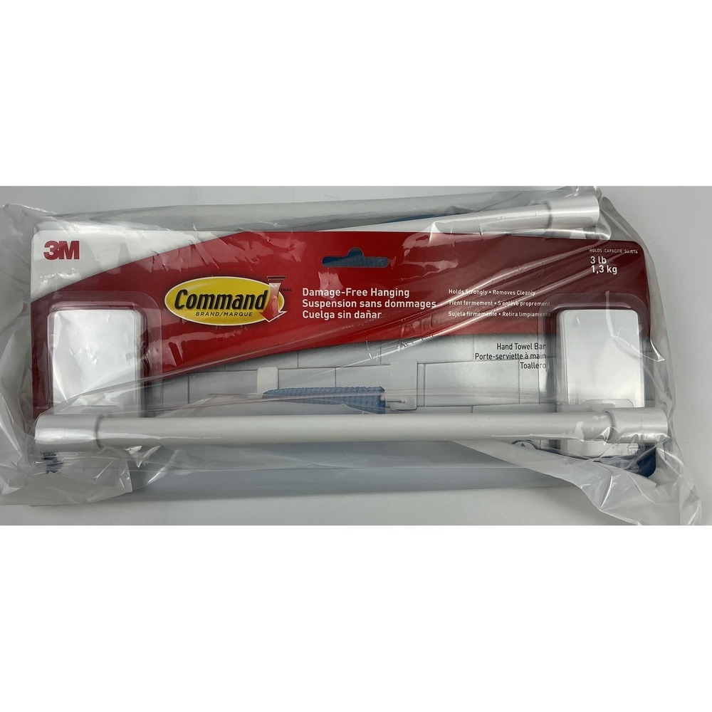 3M Command Bath‎ Hand Towel Bar Damage-Free Hanging Holds 3 lb Capacity QTY 1